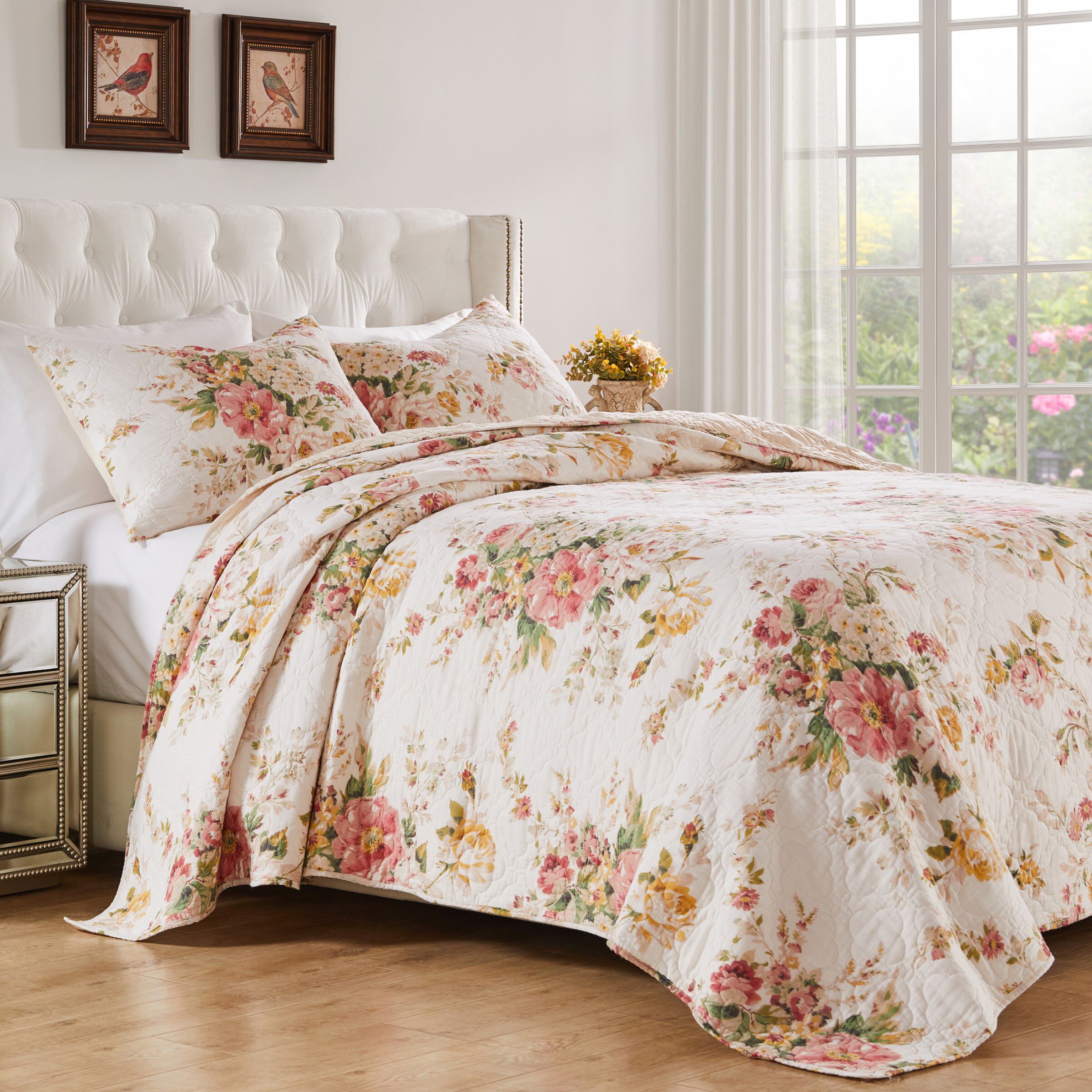 Greenland Home Fashions Grace Finely Stitched Traditional Floral Quilt Set, 3-Piece King/Cal King, Buttercup, BUTTERCUP, alternate image number 2