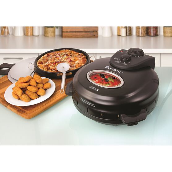 Euro Cuisine 12" Rotating Pizza Maker with Stone & Baking Pan, BLACK, hi-res image number null