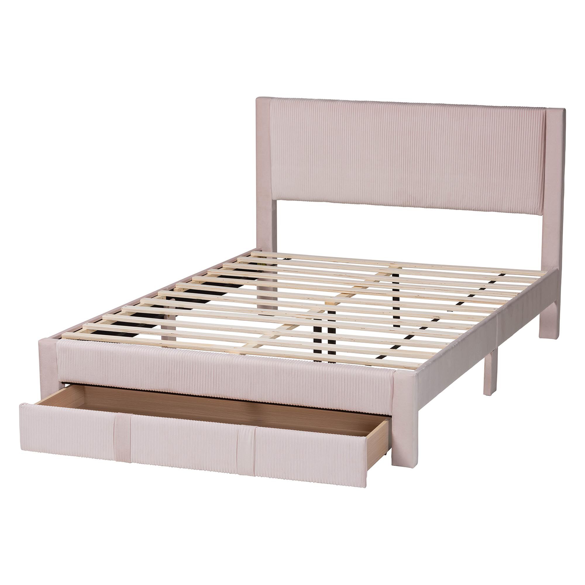 Elora Modern Navy Blue Pleated Velvet Queen Size Storage Bed, PINK, alternate image number 5