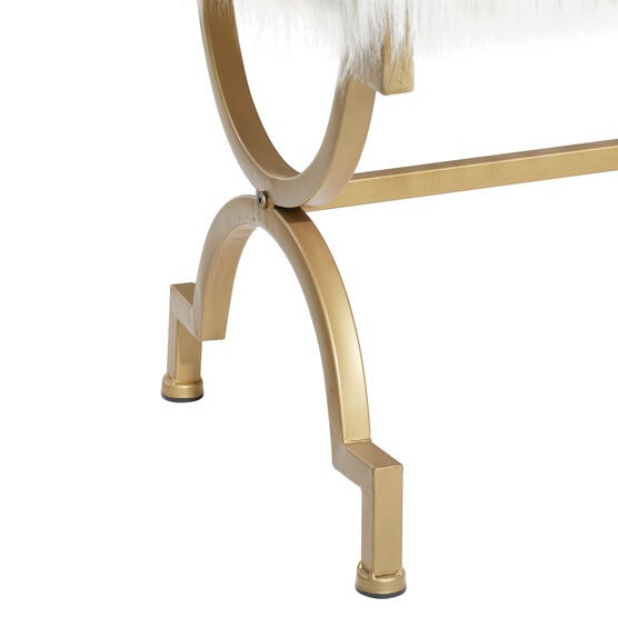 White Fur and Metal Contemporary Bench, 20x42x17, , alternate image number null