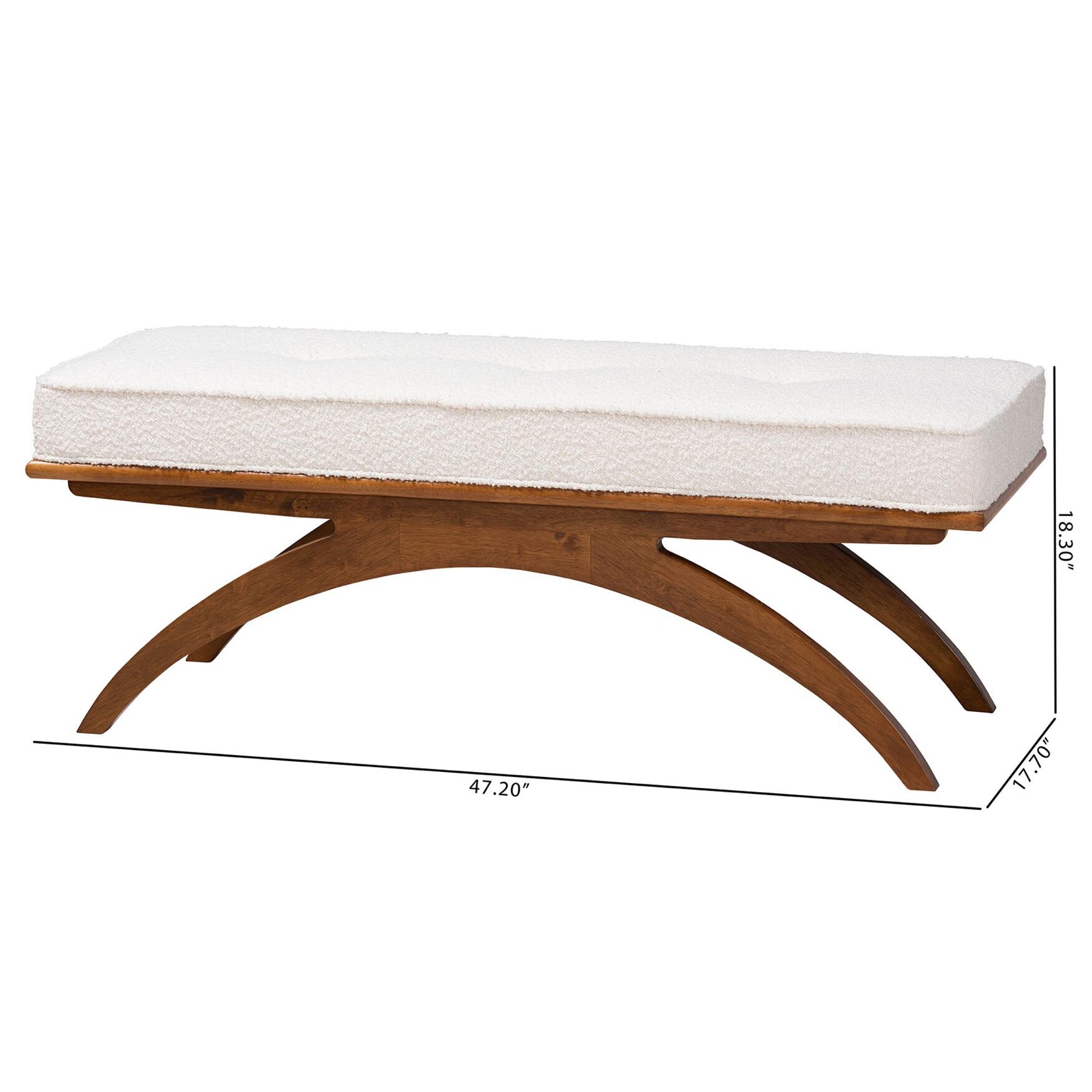 Orella Japandi Cream Boucle Fabric And Walnut Brown Finished Wood Bench, , alternate image number 6