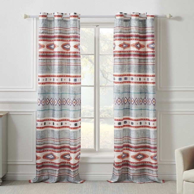 Kiva Western Boho Curtain Panels, Set Of 2 With Tiebacks, STONE, hi-res image number 0