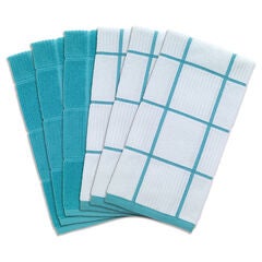 Solid And Check Parquet Kitchen Towel, Six Pack