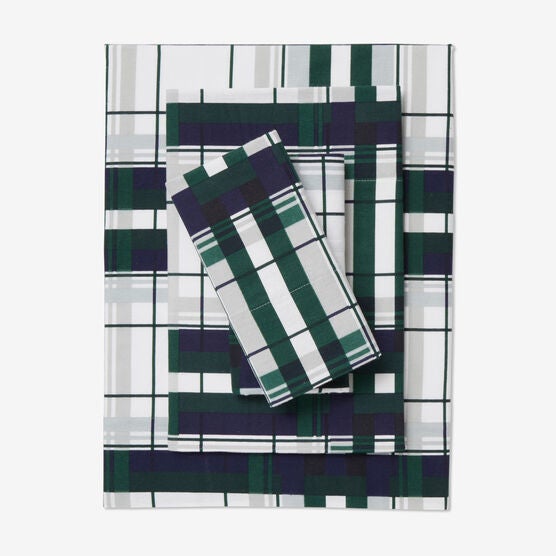 Cotton Flannel Print Sheet Set, NAVY PLAID, hi-res image number null