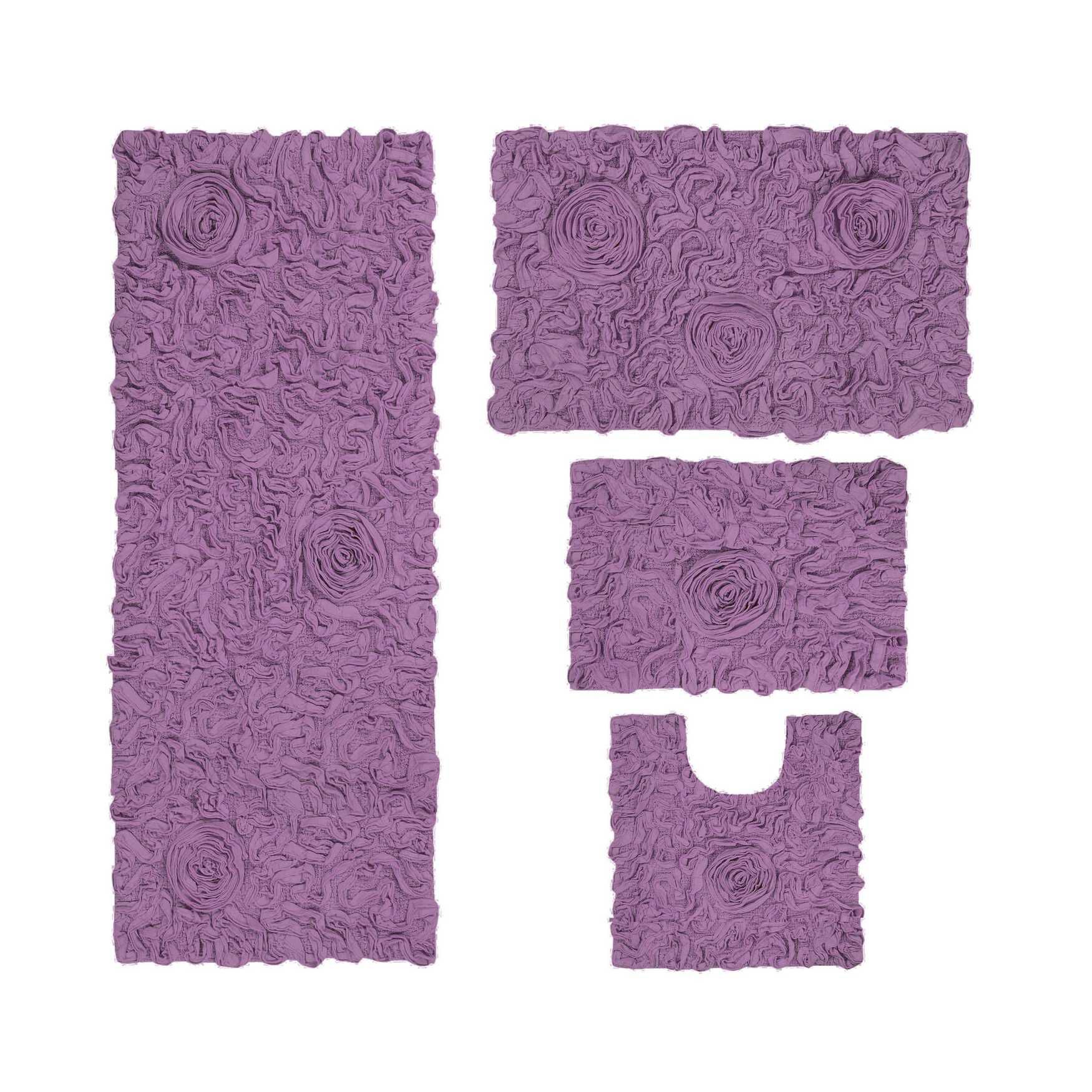 Bell Flower 4 Piece Set Bath Rug Collection, PURPLE, hi-res image number 0