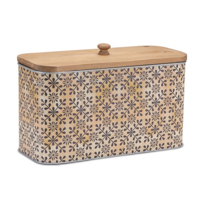 Geometric Canister with Natural Wood Lid 11 inchesL, BLACK/BEIGE, hi-res image number 0
