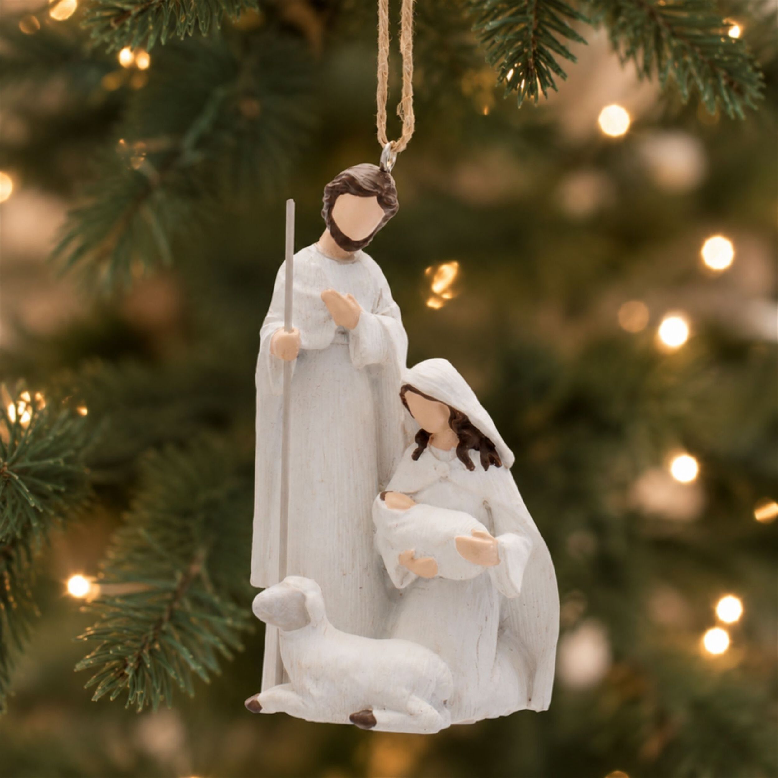 Holy Family Nativity Ornament with Lamb (Set of 6), WHITE, alternate image number 2