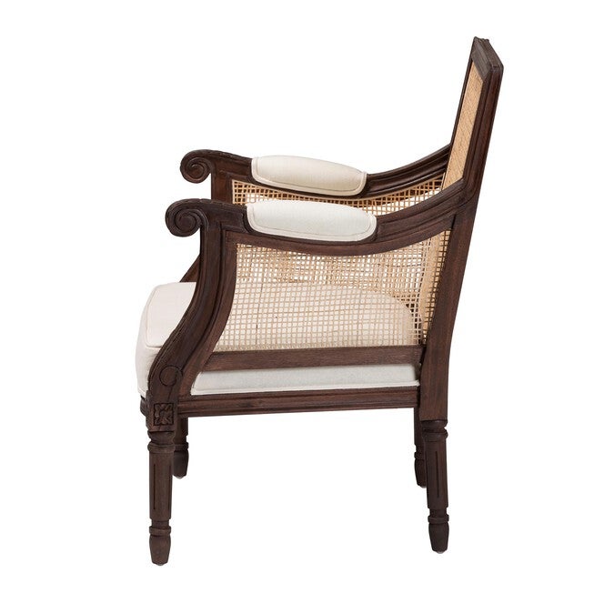 Desmond Traditional French Beige Fabric And Dark Brown Finished Wood Accent Chair, , alternate image number null