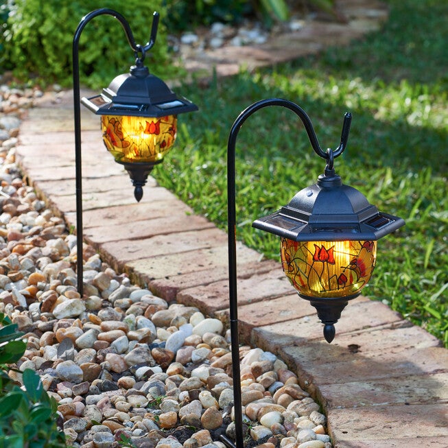 Set of 2 Hand-Painted Solar Lanterns, MULTI, hi-res image number 0