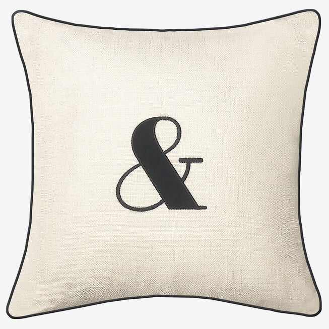Embroidered Appliqued "&" Decorative Pillow, OYSTER BLACK, hi-res image number 0