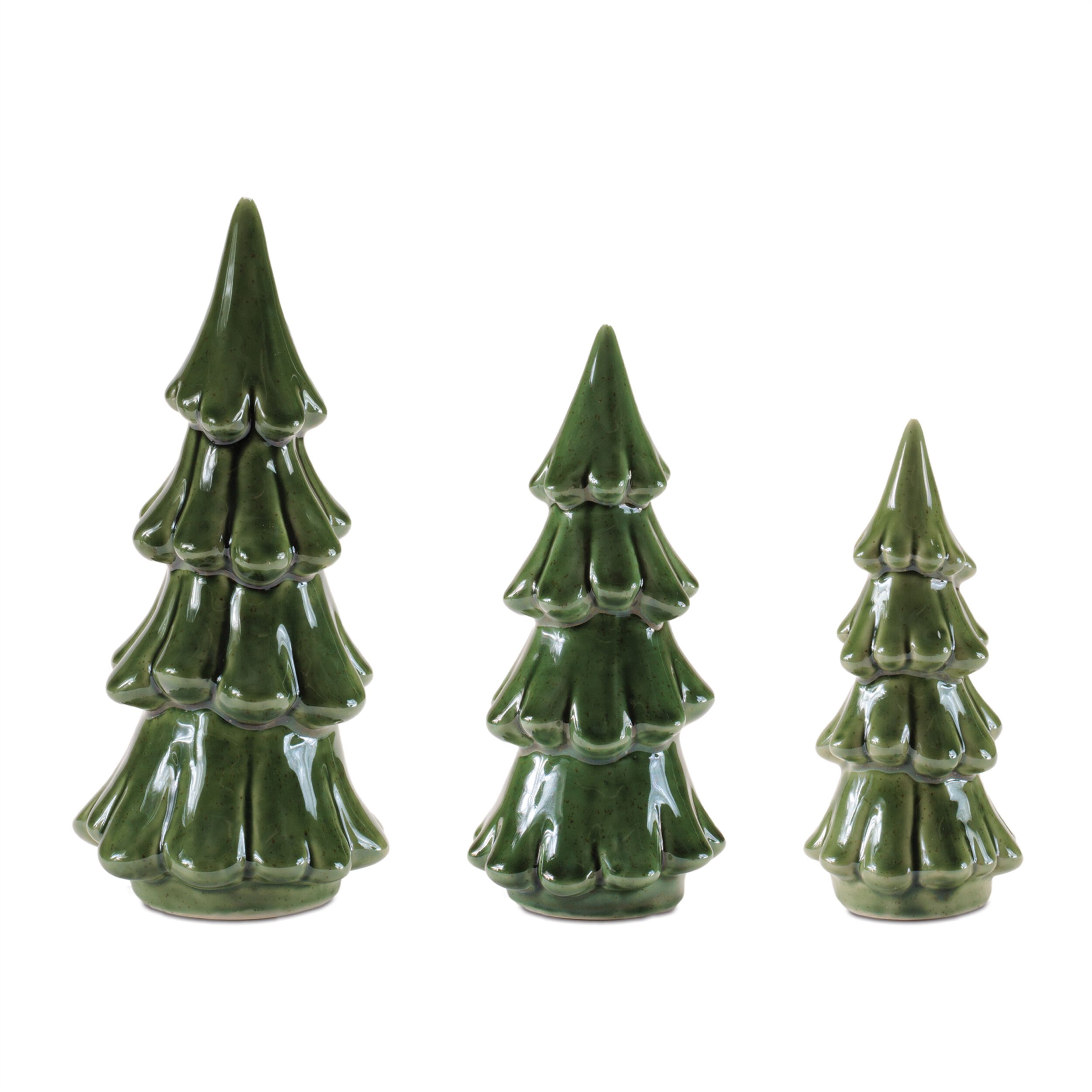 Scalloped Ceramic Pine Tree (Set of 3), GREEN, hi-res image number 0