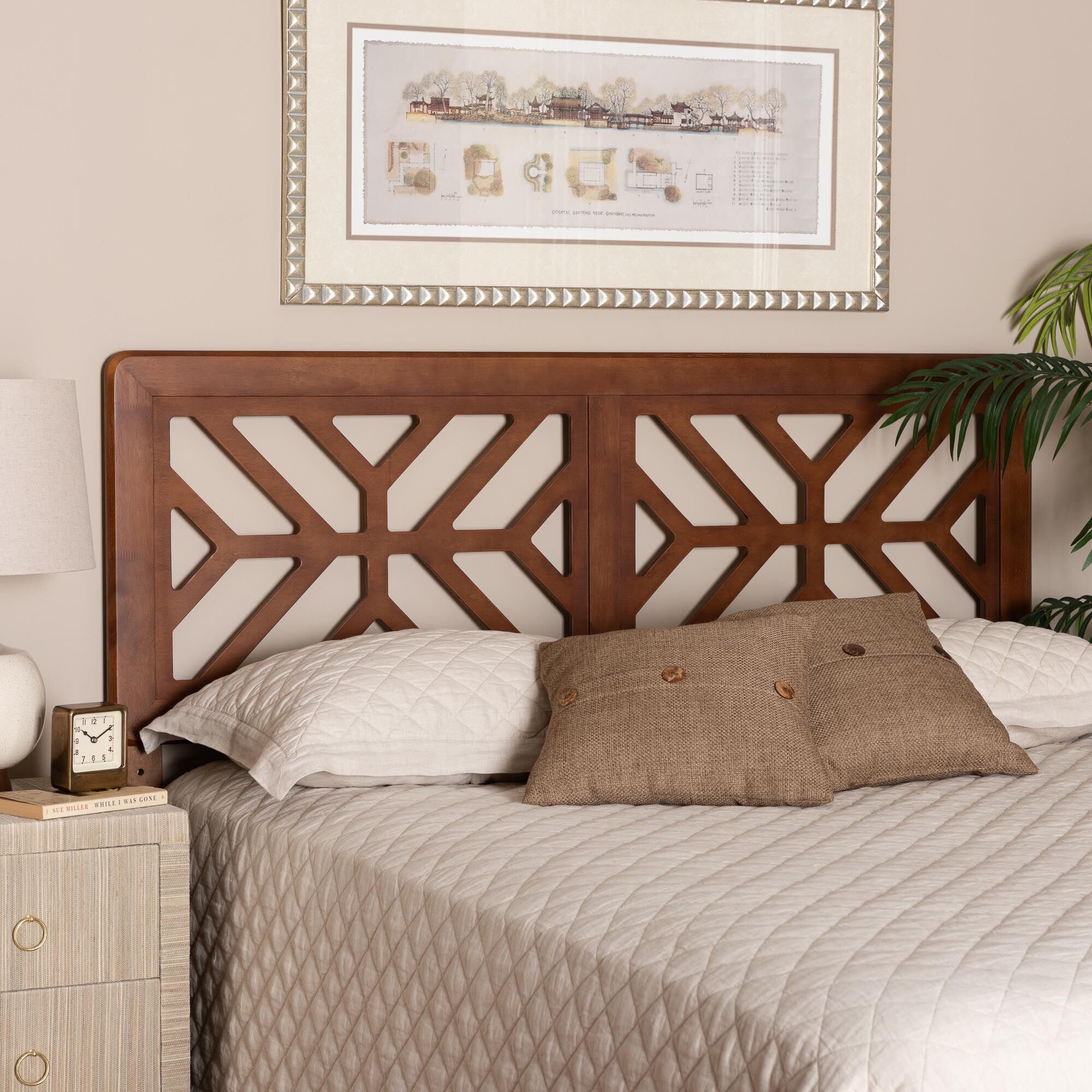 Kalare Wood Headboard with Geometric Cutout Design, Full, BROWN, alternate image number 4