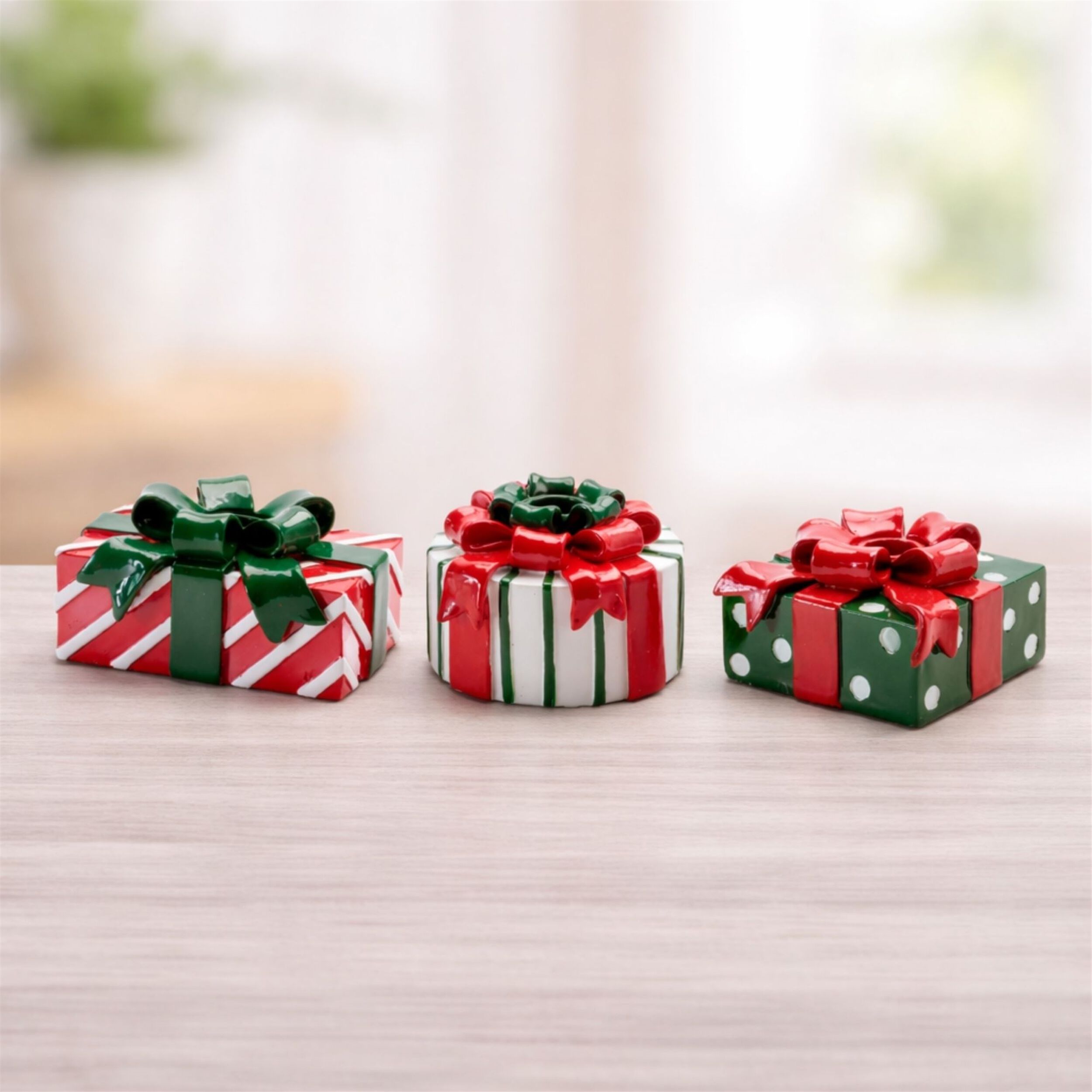 Holiday Present with Taper Candle Holder (Set of 3), RED WHITE GREEN, alternate image number 1