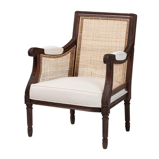 Desmond Traditional French Beige Fabric And Dark Brown Finished Wood Accent Chair, BEIGE DARK BROWN, hi-res image number null