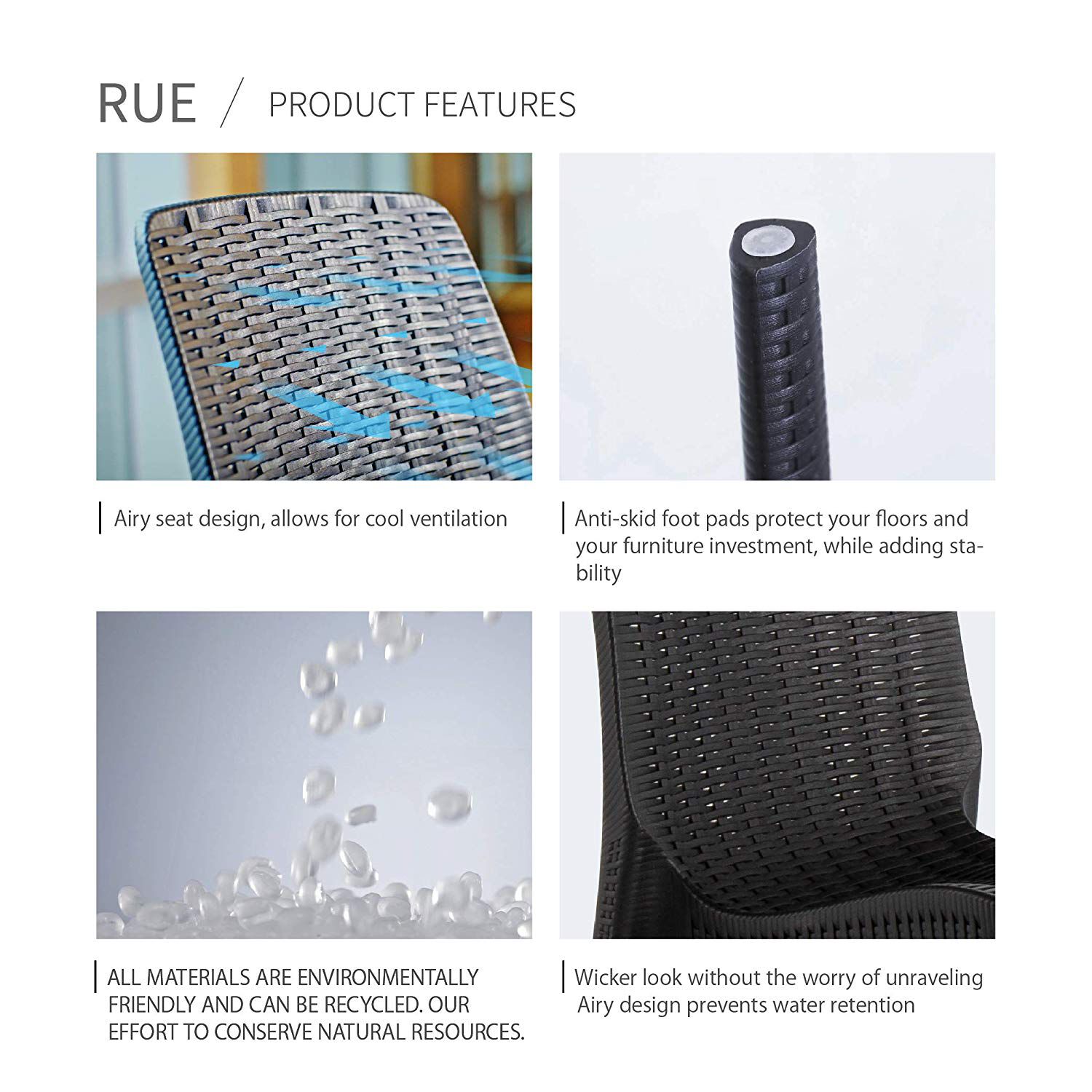 Set of 4 Rue Stackable Outdoor Dining Chairs, WHITE, alternate image number 3