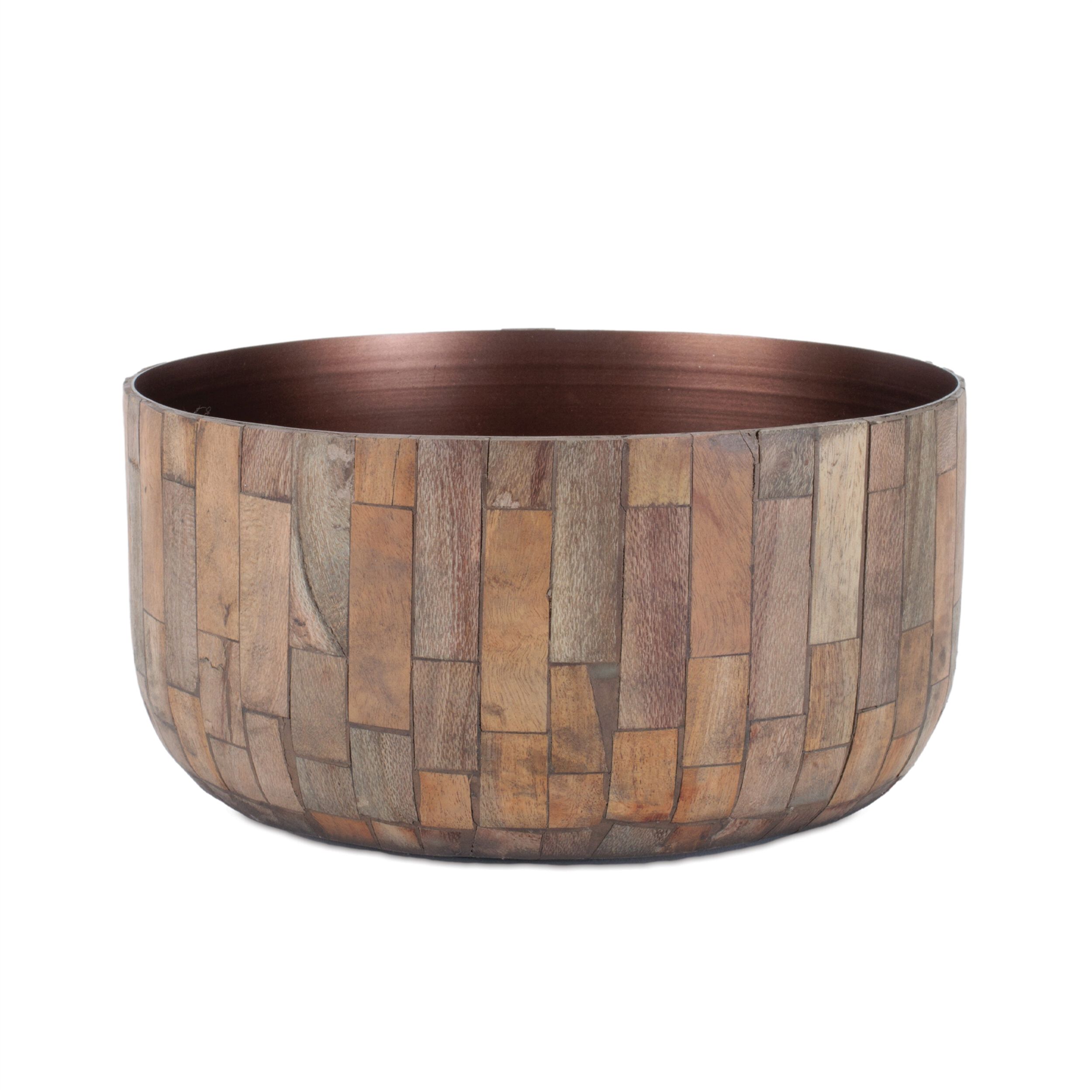 Round Wooden Bowl Planter Set of 2, BROWN, alternate image number 2