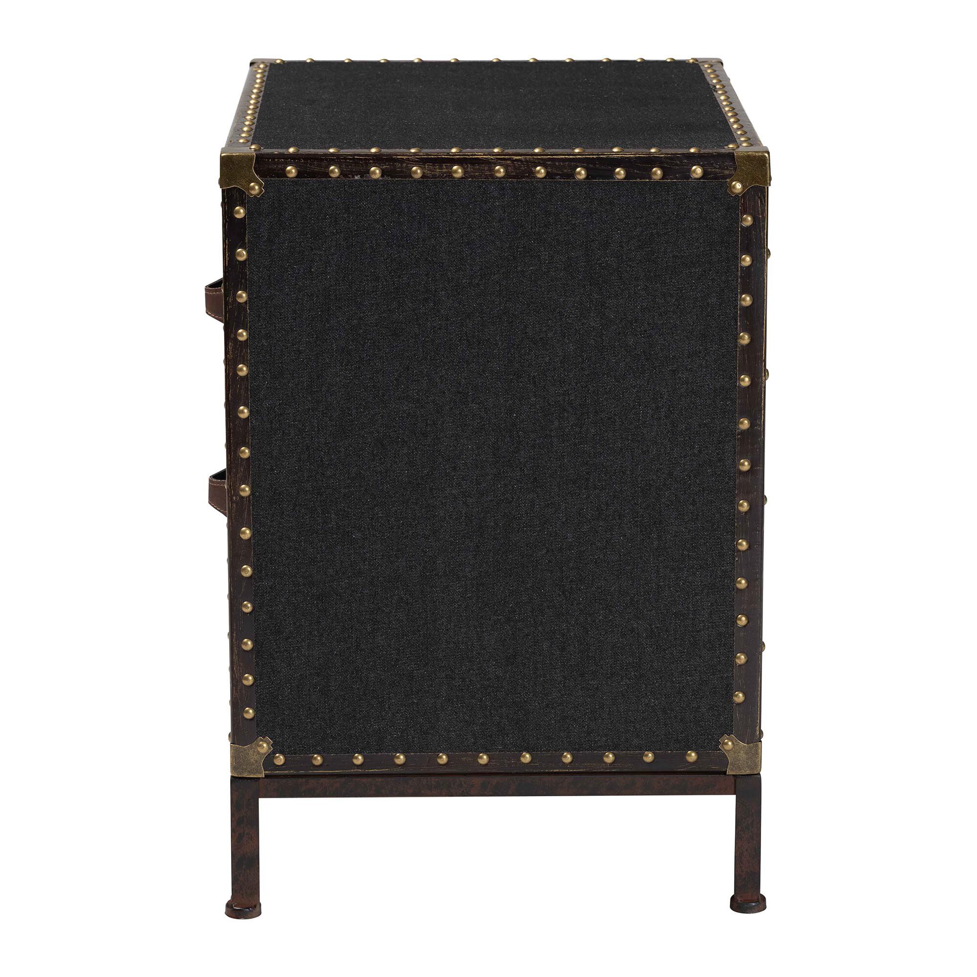 Laura Vintage Black Canvas 2-Drawer End Table Trunk, BLACK, alternate image number 4