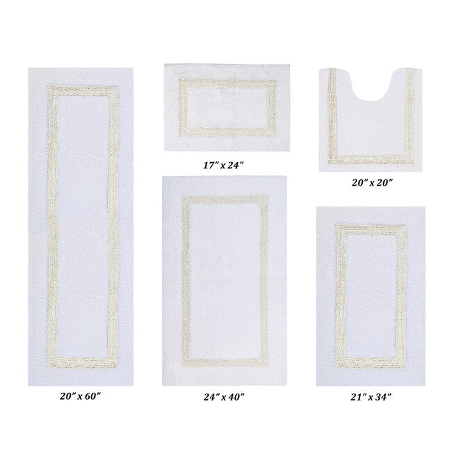 Hotel Collections Bath Mat Rug 5 Piece Set (17 inches X 24 inches | 20 inches X 20 inches | 21 inches X 34 inches | 24 inches X 40 inches | 20 inches X 60 inches), WHITE IVORY, hi-res image number 0