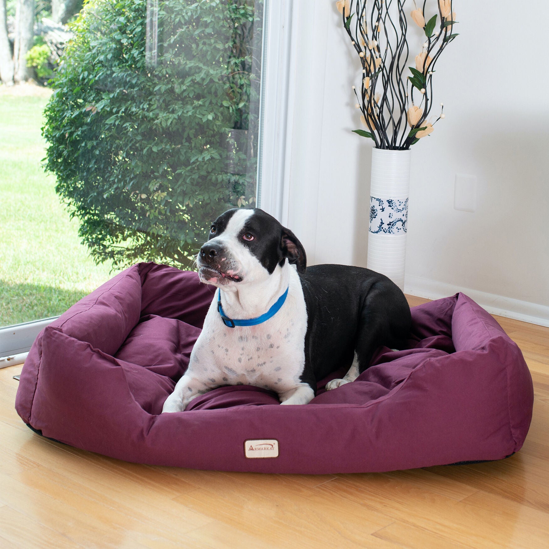 Bolstered Dog Bed, Anti-Slip Pet Bed, Burgundy, X-Large, , alternate image number 2