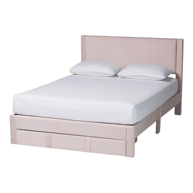 Elora Modern Pleated Velvet Queen Size Storage Bed, LIGHT PINK, alternate image number 1