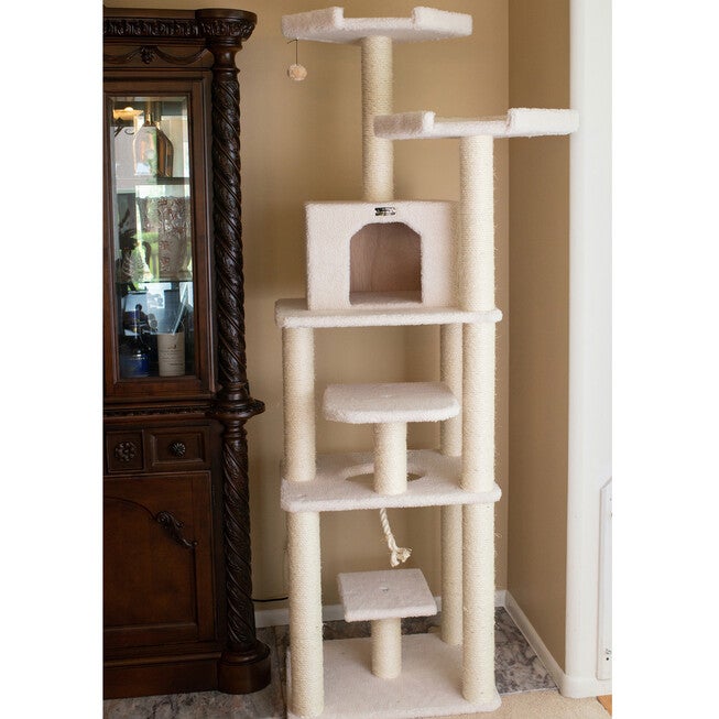 Classic Real Wood 78 inches Cat Tree Six Levels With Playhouse, Rope Swing, , on-hover image number 1