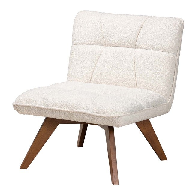 Darielle Japandi Cream Boucle Fabric And Walnut Brown Finished Rubberwood Accent Chair, CREAM WALNUT BROWN, hi-res image number 0