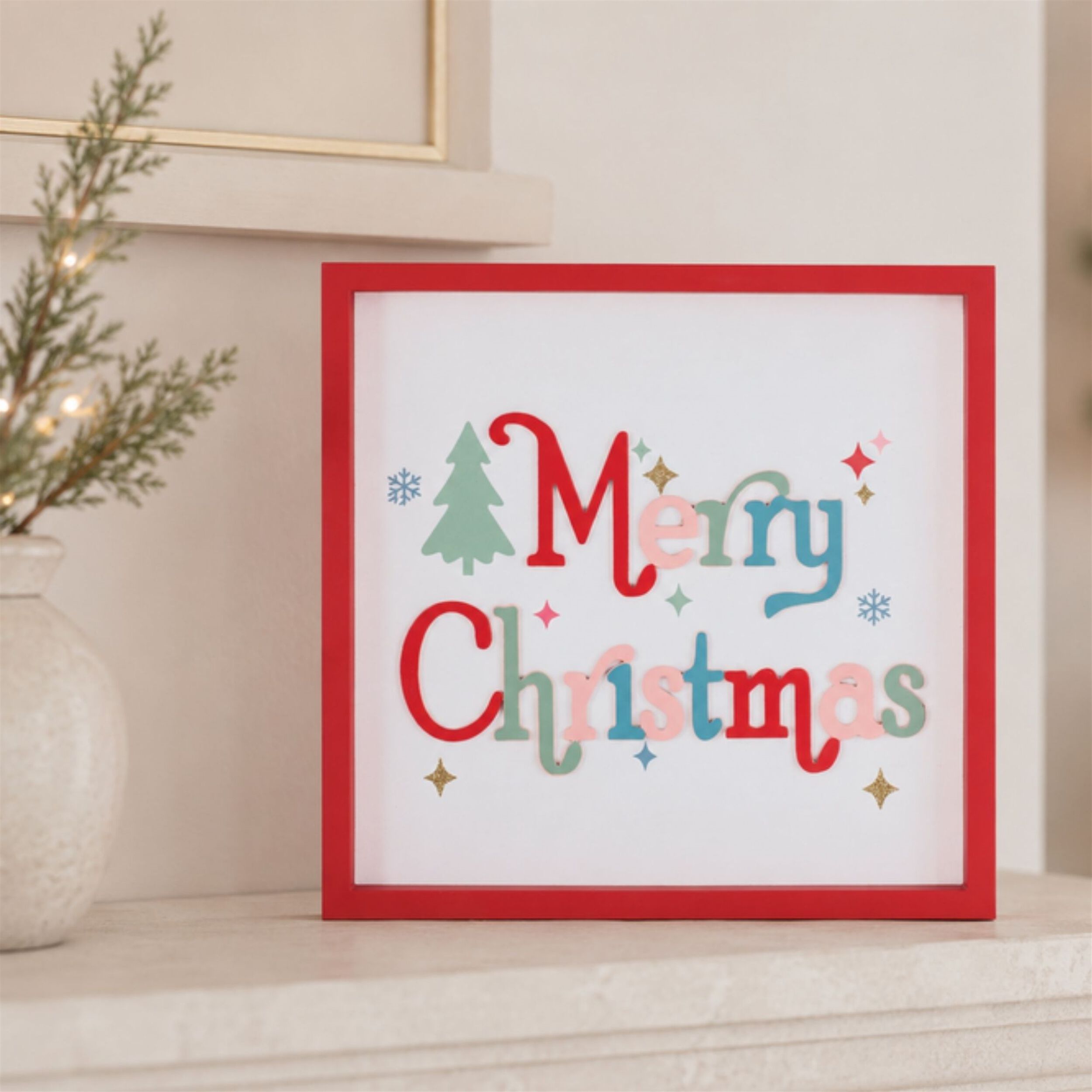 Merry Christmas Square Block Sign 7.75 inchesSQ, RED WHITE, alternate image number 3