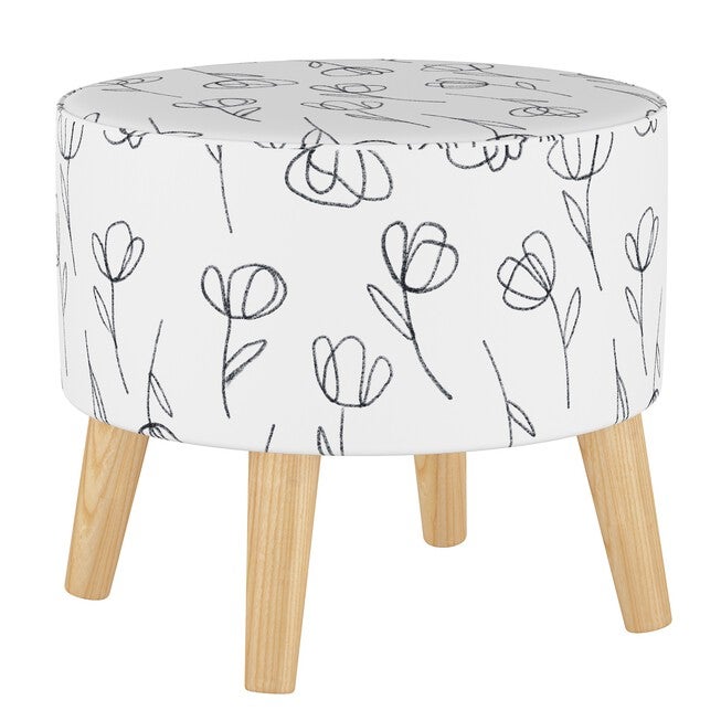 Contoured Tulips Round Ottoman with Splayed Legs, WHITE, hi-res image number 0
