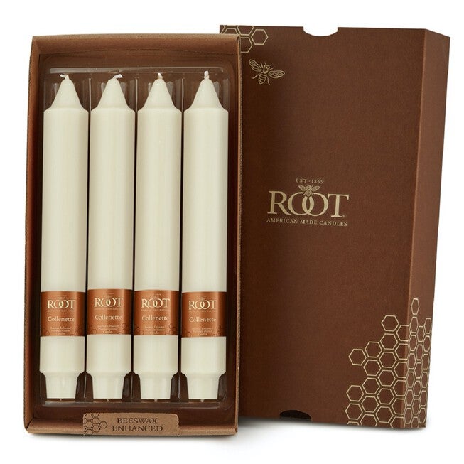 Smooth Collenette 9 inch Ivory Unscented Taper Candle, Box of 4, IVORY, hi-res image number null