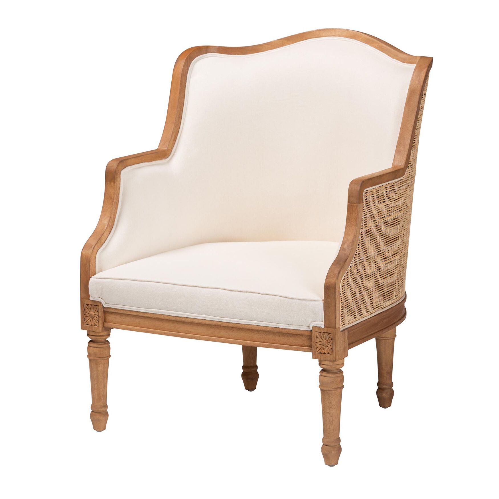 Elizette Traditional French Beige Fabric And Black Finished Wood Accent Chair, BEIGE HONEY OAK, hi-res image number 0