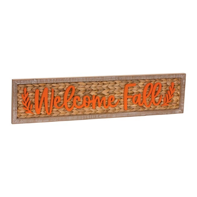 Woven Welcome Fall Sign 32 inchesL, BROWN, hi-res image number 0