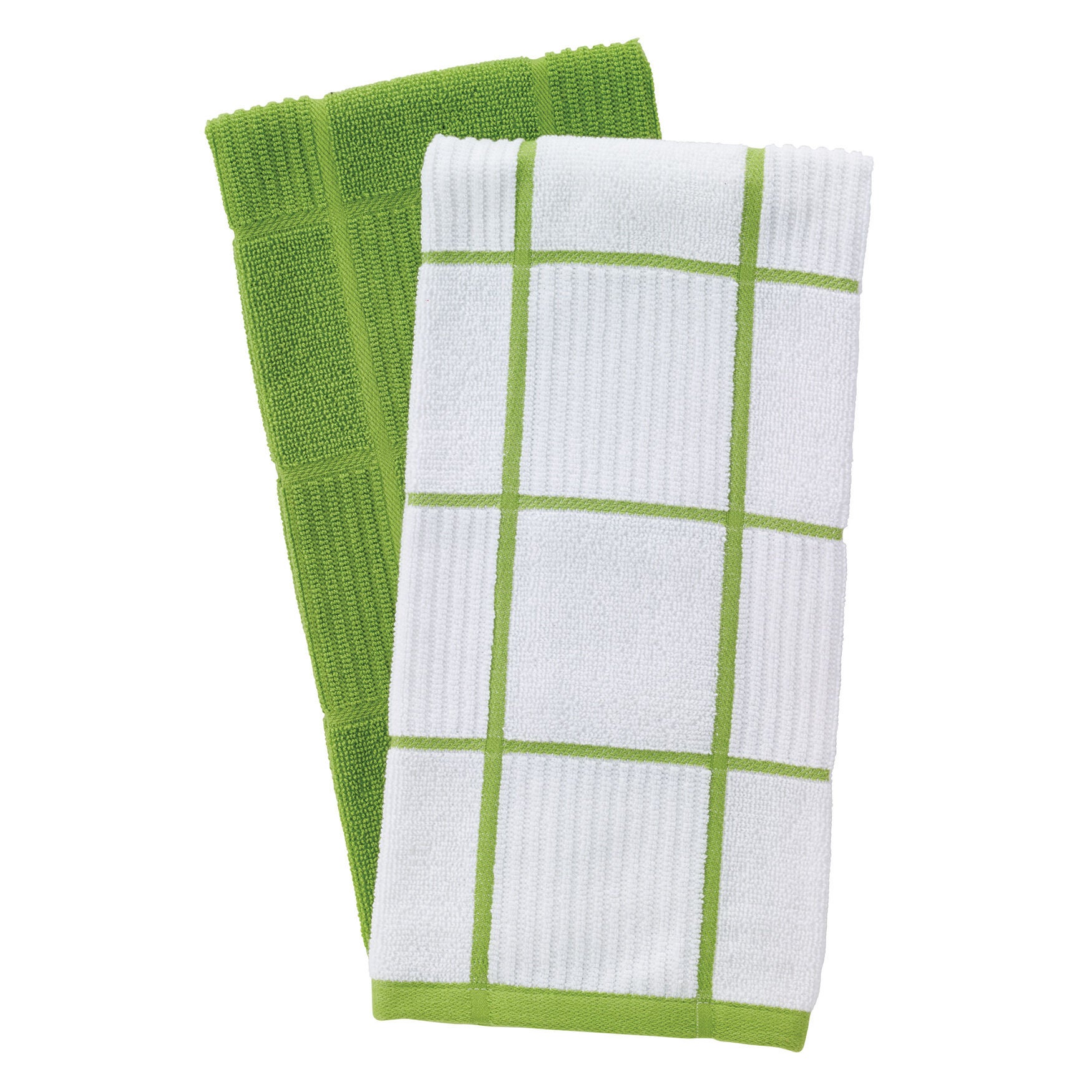 Solid And Check Parquet Kitchen Towel, Two Pack, GREEN, hi-res image number 0