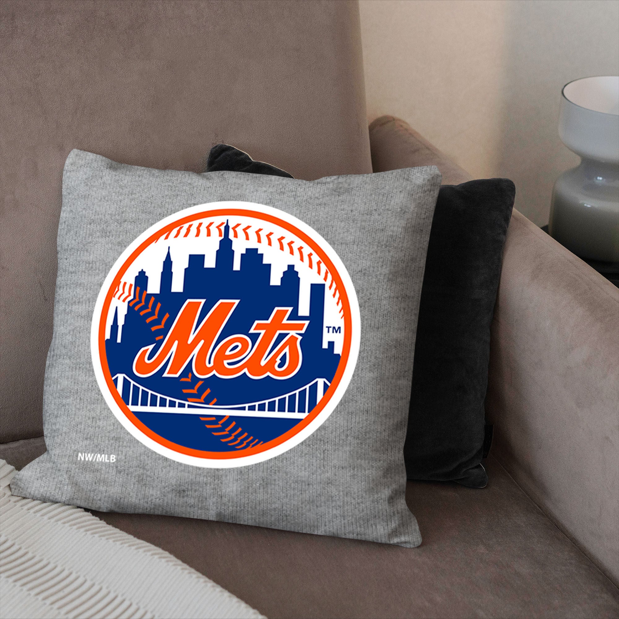 New York Mets MLB Primary Sweatshirt PIllow 16 Inches, GRAY, alternate image number 2