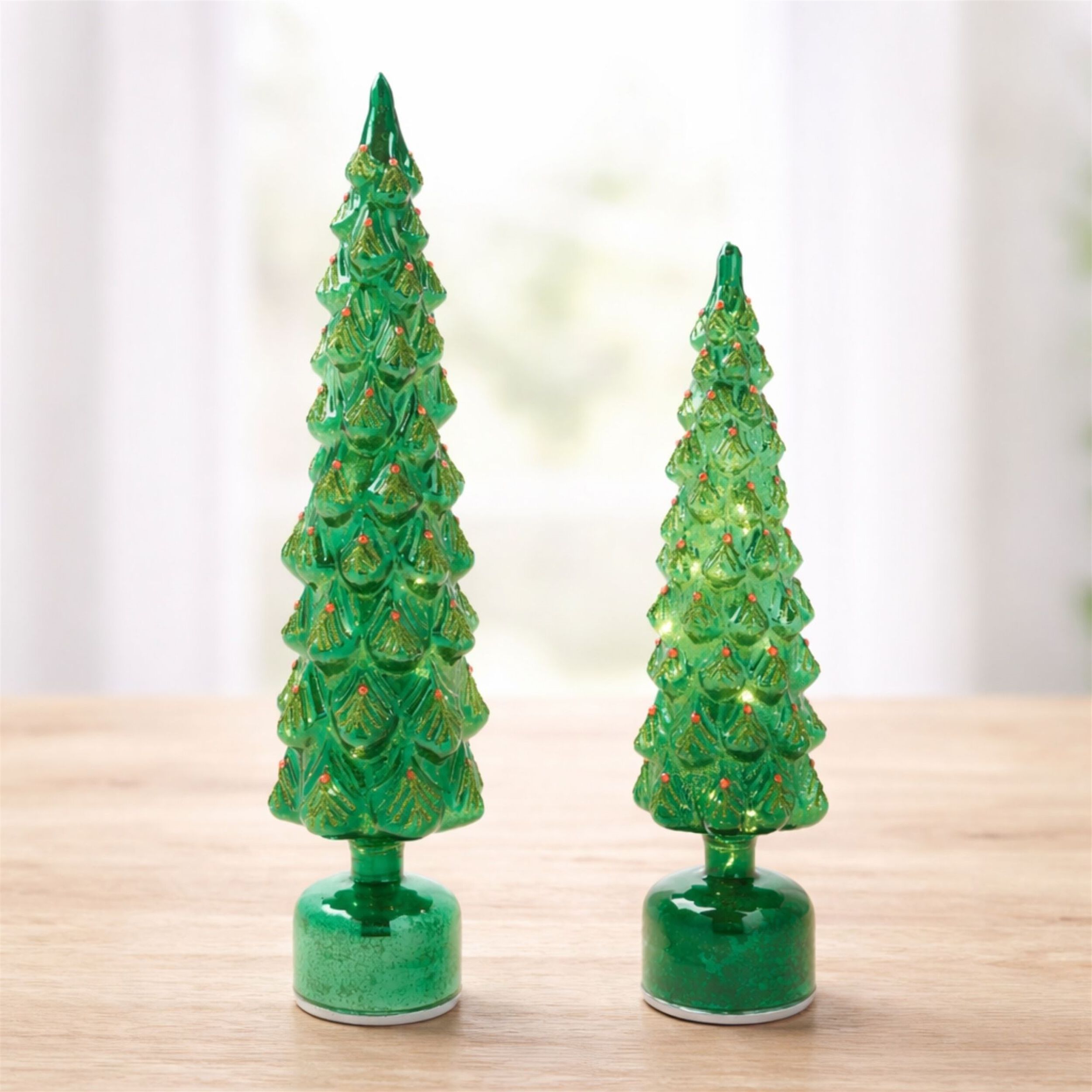 Rotating LED Glass Christmas Tree (Set of 2), GREEN RED, alternate image number 2