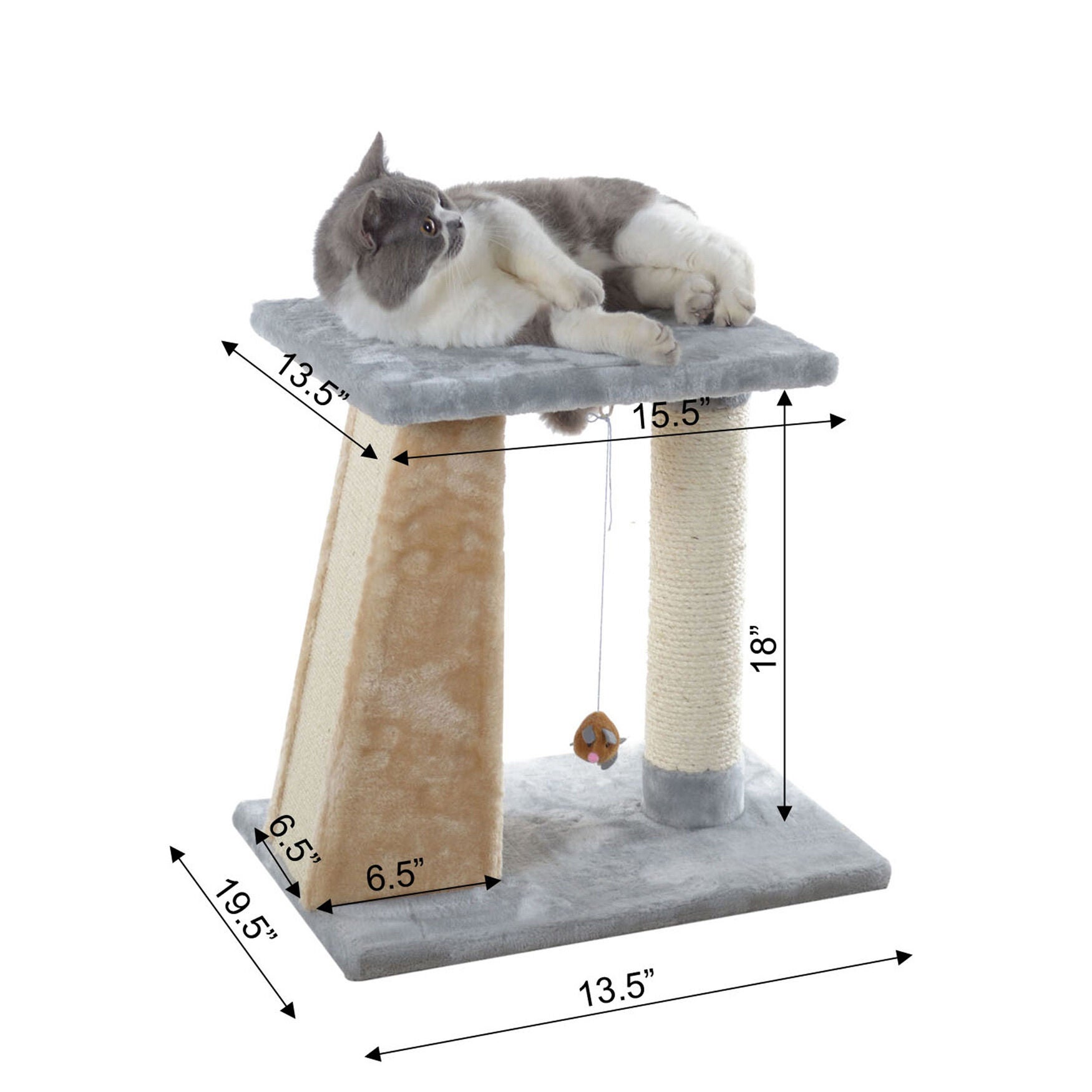 Two-Level Platform Real Wood Cat Scratcher With Sisal Carpet Board, , alternate image number 3