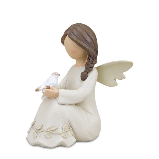 Beige Angel Figurine with Raised Floral Accent (Set of 3), WHITE/BROWN, alternate image number null