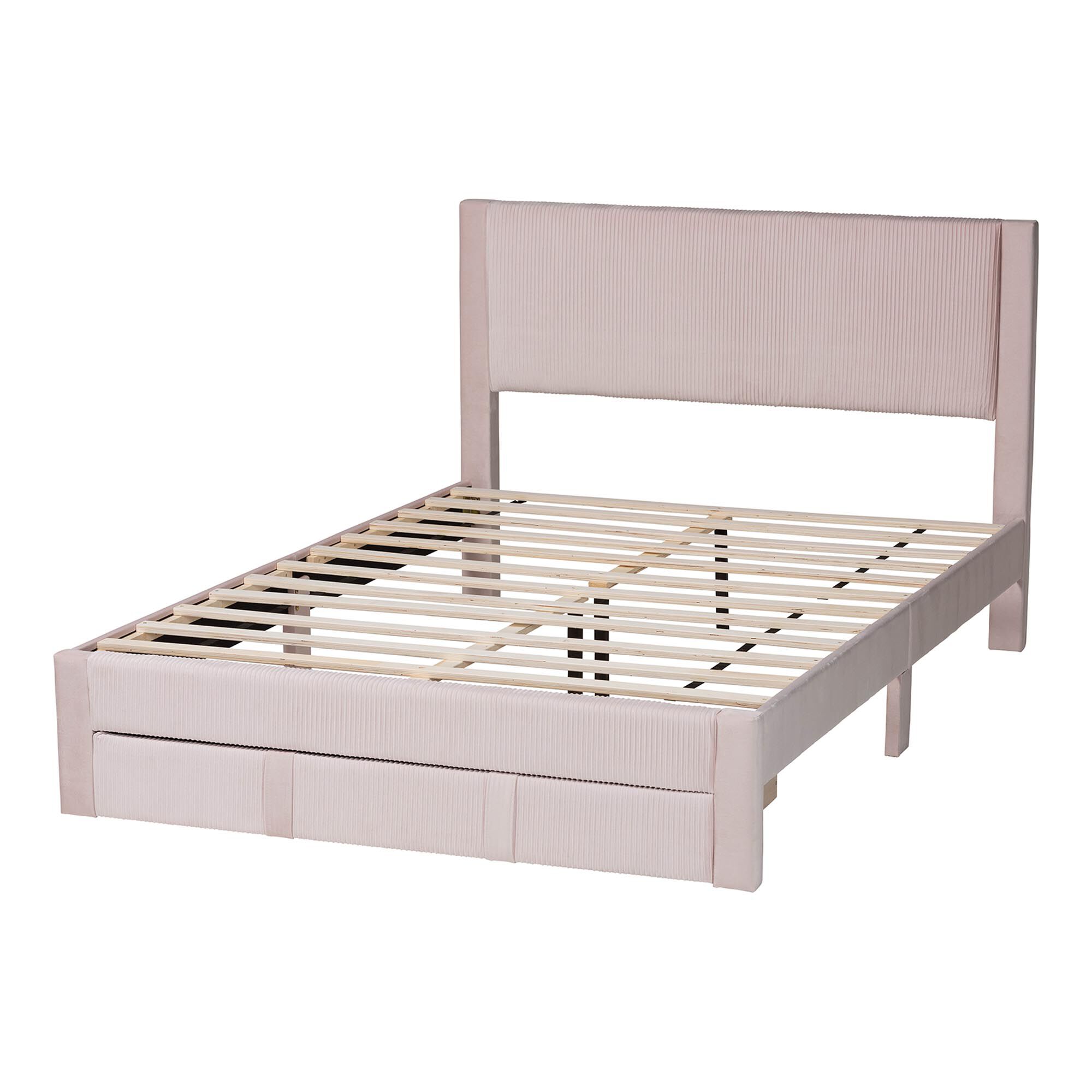 Elora Modern Pleated Velvet Queen Size Storage Bed, LIGHT PINK, alternate image number 4