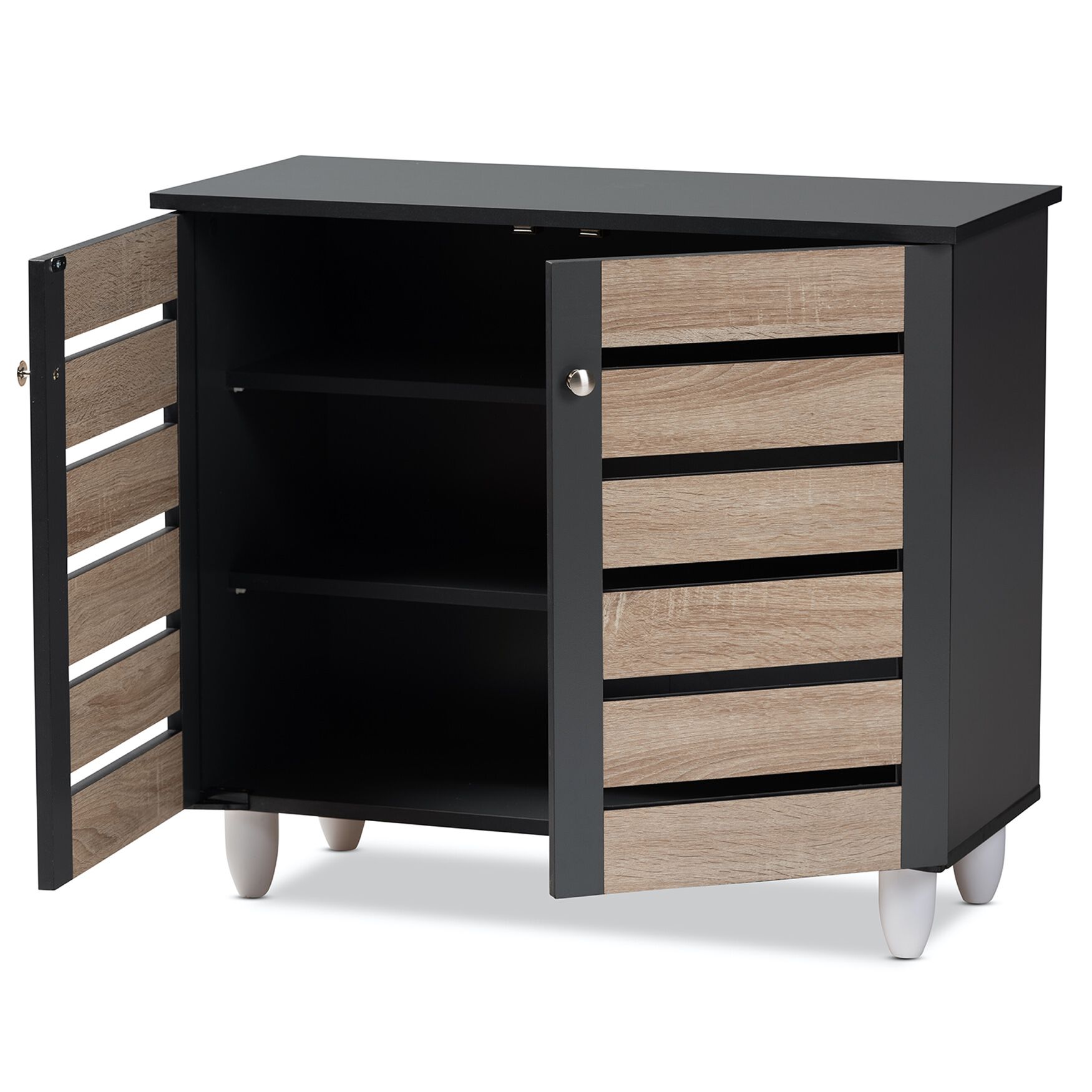 Gisela Modern and Contemporary Two-Tone Oak and Dark Gray 2-Door Shoe Storage Cabinet, , on-hover image number 1