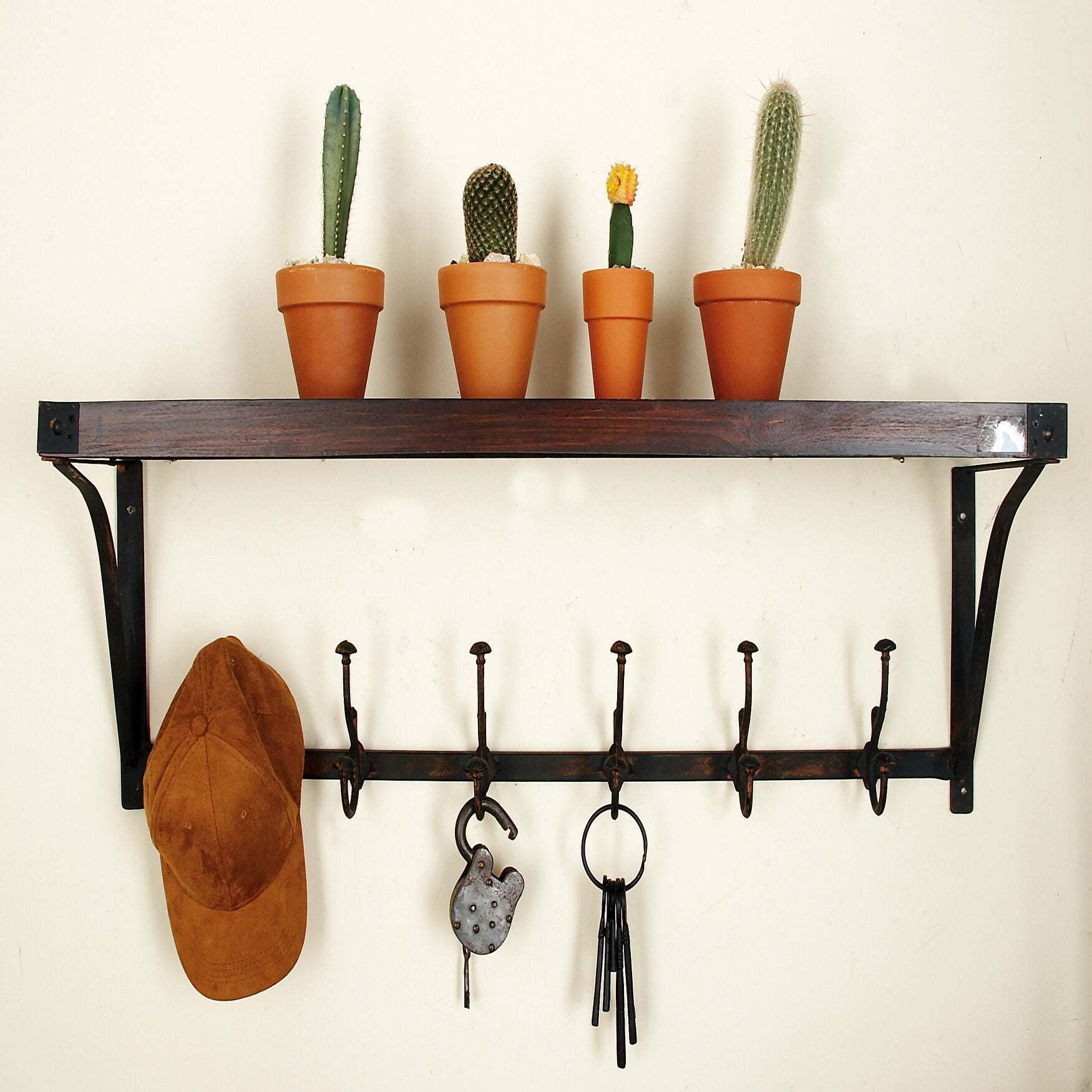 Brown Wood Industrial Wall Hooks With Shelf Wall Hook, , alternate image number 7