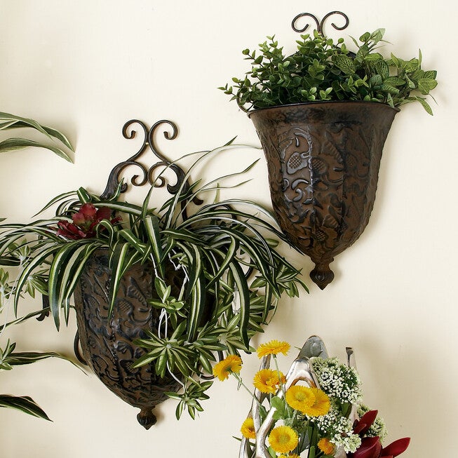 Set Of 2 Brown Metal Traditional Planter, , alternate image number null