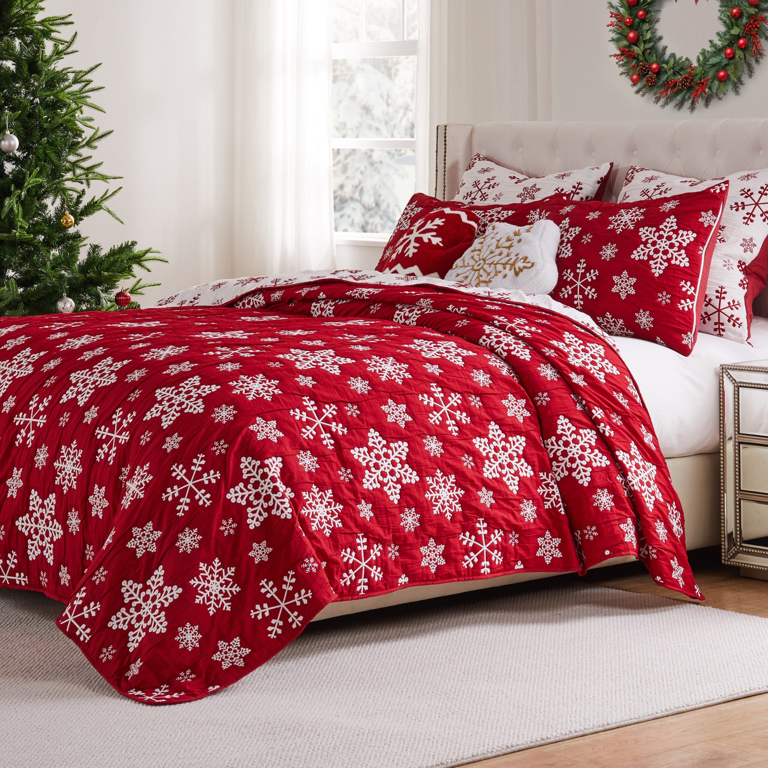 Novelty Holiday Matelass&eacute; Coverlet Set, SNOWFLAKE, hi-res image number 0