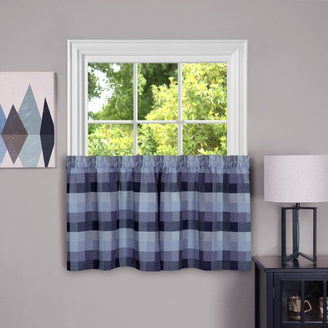 Harvard Window Curtain Tier Pair, BLUE, hi-res image number 0