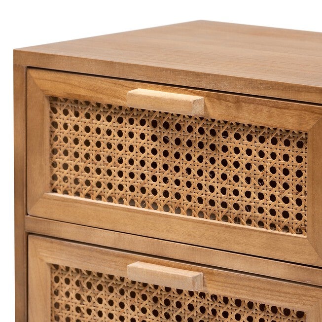 Baden Mid-Century Modern Walnut Brown Finished Wood 2-Drawer Nightstand With Rattan, , alternate image number 4