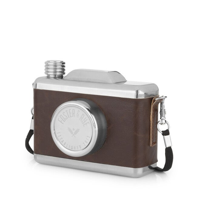 Stainless Steel Snapshot Camera Beverage Flask, BROWN, hi-res image number null