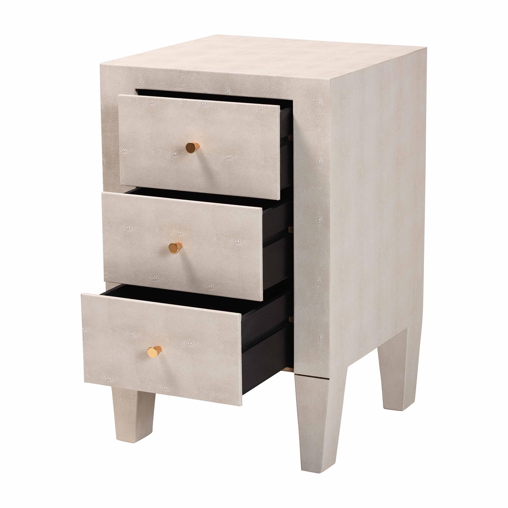 Leyna Modern Beige Faux Shagreen 3-Drawer End Table, BEIGE, alternate image number 2