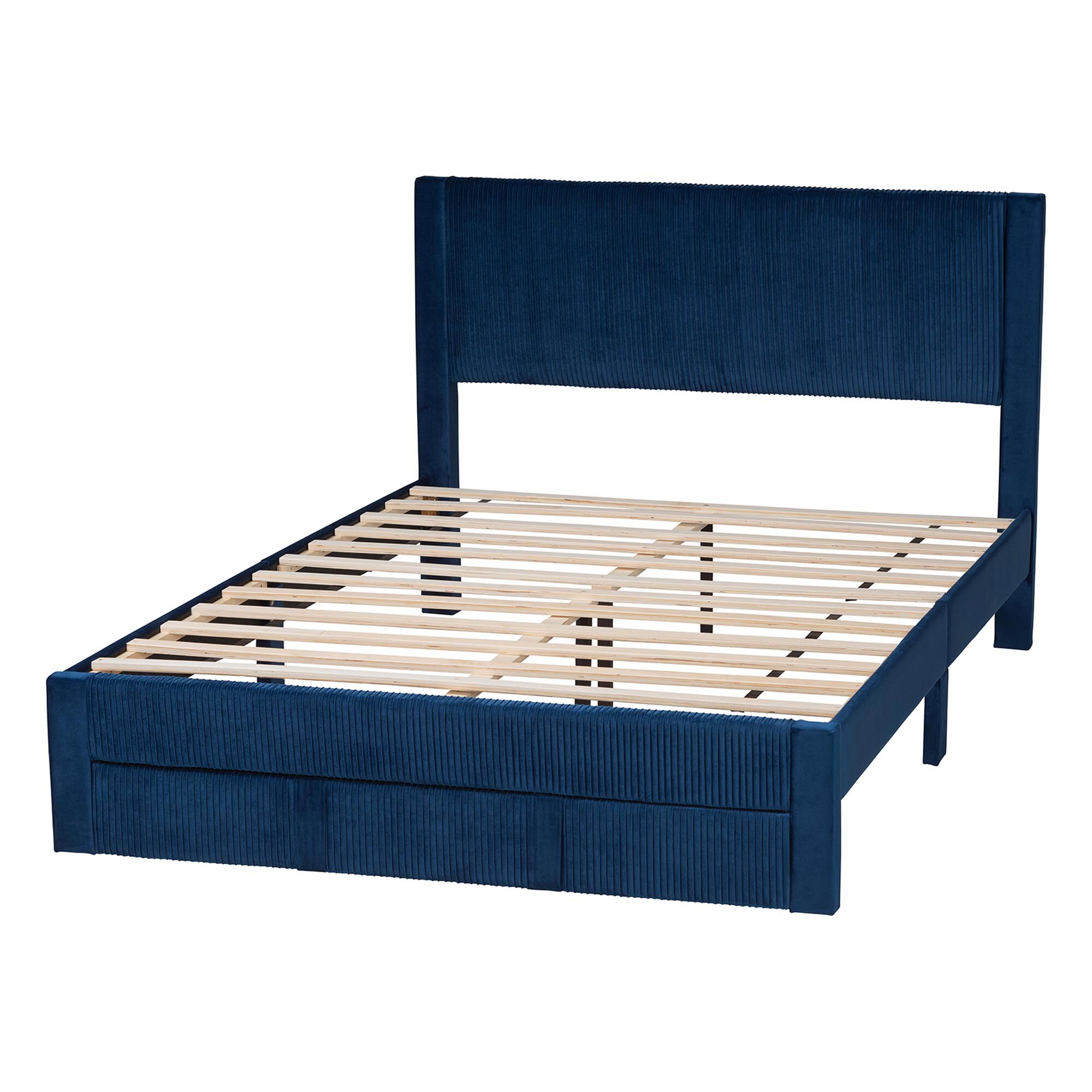 Elora Modern Pleated Velvet Queen Size Storage Bed, NAVY, alternate image number 4