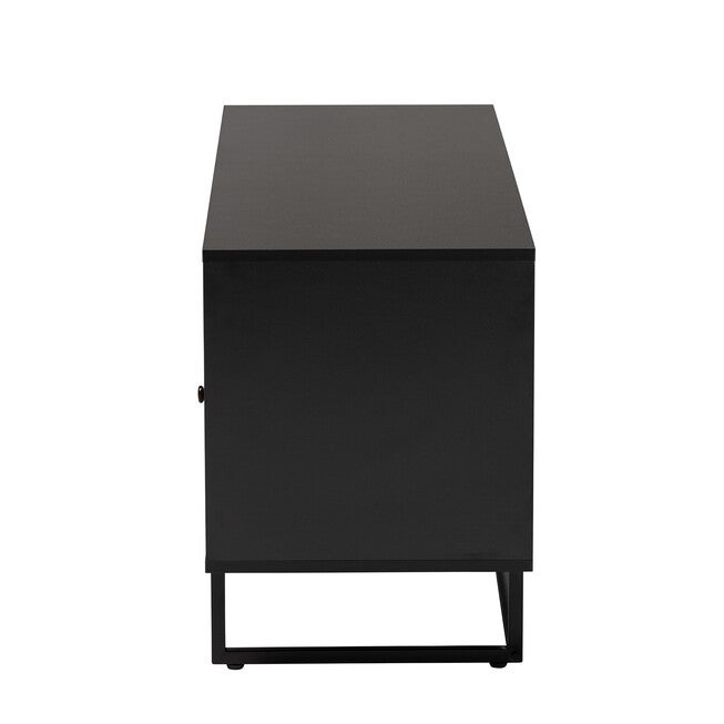 Declan Mid-Century Modern Espresso Brown Finished Wood And Natural Rattan 3-Door Tv Stand, , alternate image number null
