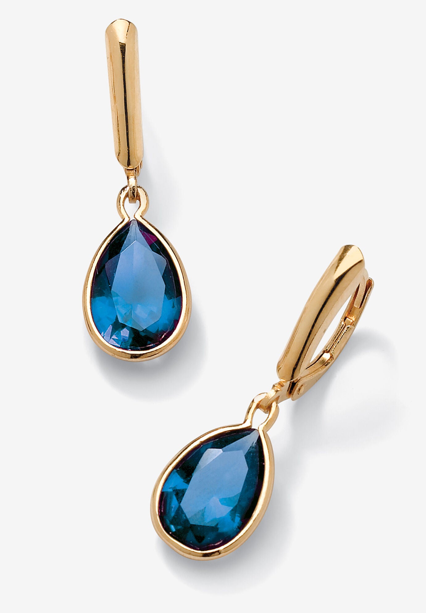 Gold over Sterling Silver Drop EarringsPear Cut Simulated Birthstones, SEPTEMBER, hi-res image number 0