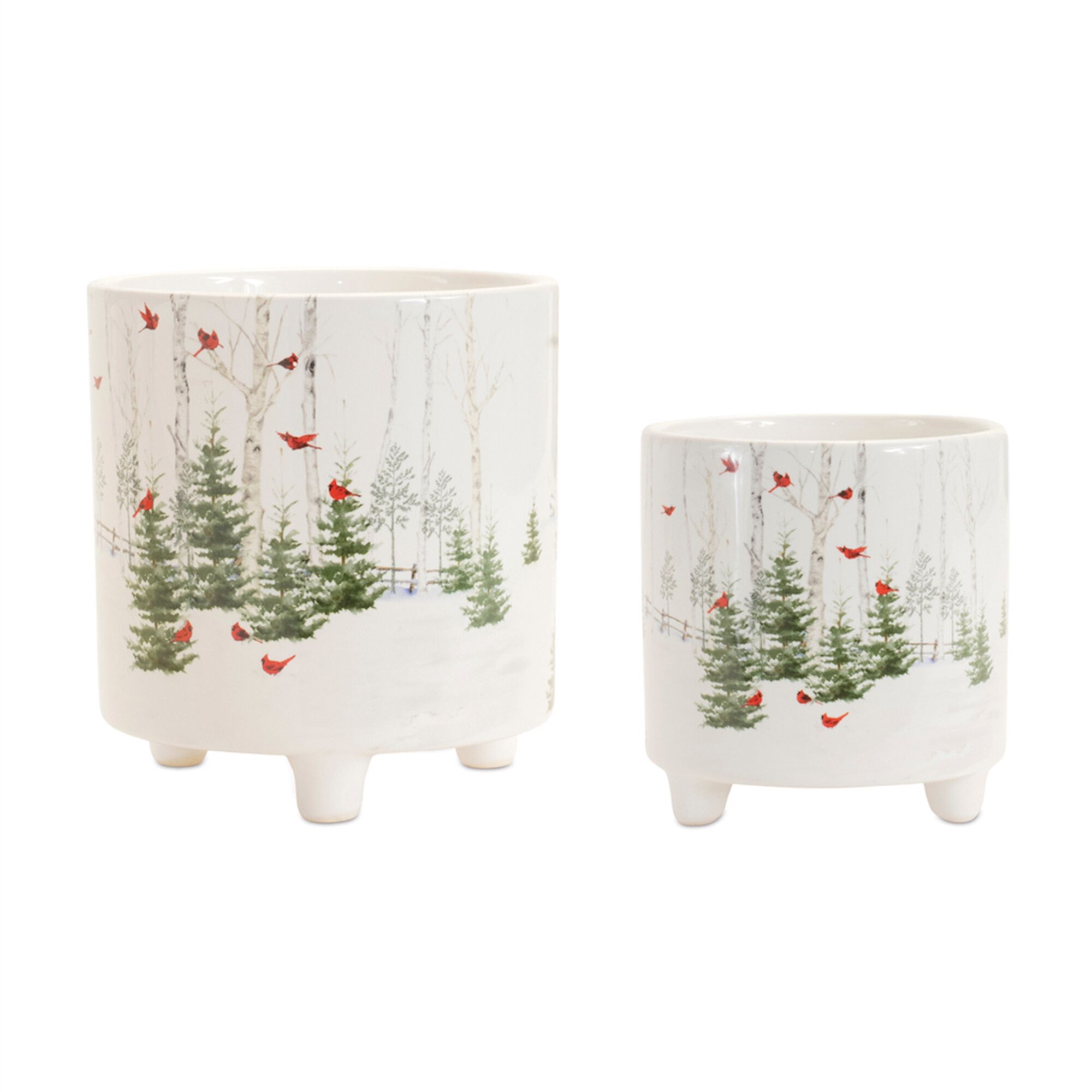 Winter Cardinal Forest Planter (Set of 2), WHITE GREEN RED, alternate image number 1