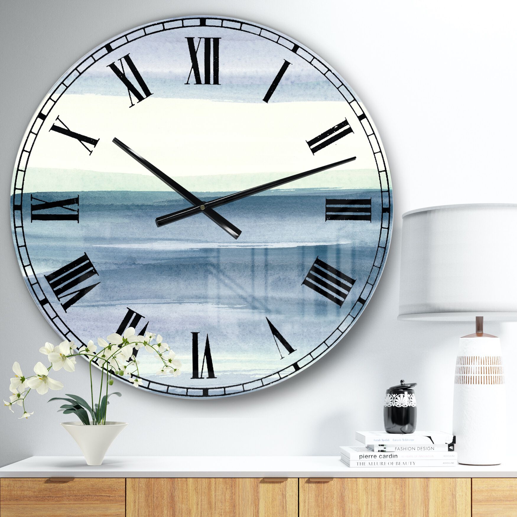 Mint Indigo Dawn I Farmhouse Wall Clock, BLUE, hi-res image number 0
